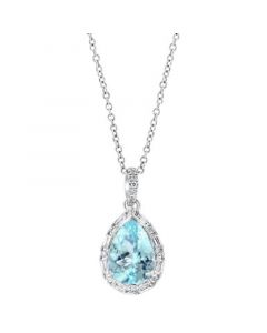 EFFY® Aquamarine (1-5/8 ct. t.w.) & Diamond (1/4 ct. t.w.) Halo 18" Pendant Necklace in 14k White Gold