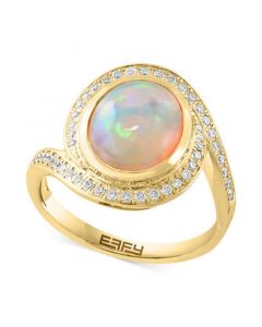 EFFY® Ethiopian Opal (1-3/4 ct. t.w.) & Diamond (1/4 ct. t.w.) Swirl Ring in 14k Gold