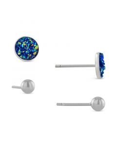 2-Pc. Set Druzy & Polished Stud Earrings in Sterling Silver, Created for Macy's