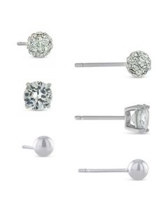 3-Pc. Set Cubic Zirconia, Crystal, & Polished Stud Earrings in Sterling Silver, Created for Macy's