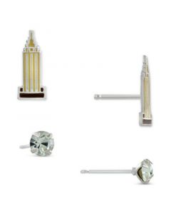 2-Pc. Set Empire State Building & Crystal Solitaire Stud Earrings in Sterling Silver, Created for Macy's