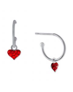 Red Crystal Heart Dangle Hoop Earrings in Sterling Silver, Created for Macy's