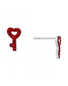 Red Crystal Pavé Heart Key Stud Earrings in Sterling Silver, Created for Macy's