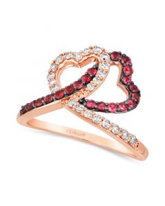 Passion Ruby (3/8 ct. t.w.) & Nude Diamond (1/3 ct. t.w.) Interlocking Hearts Ring in 14k Rose Gold