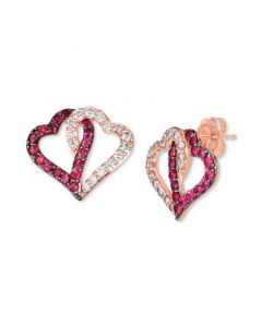 Passion Ruby (5/8 ct. t.w.) & Nude Diamond (1/2 ct. t.w.) Interlocking Heart Stud Earrings in 14k Rose Gold