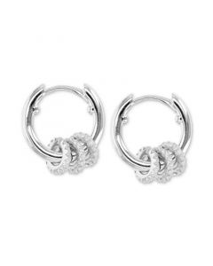 Cubic Zirconia Rondelle Small Huggie Hoop Earrings in Sterling Silver, 0.61"