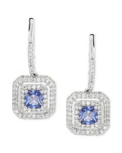 Cubic Zirconia Halo Cluster Leverback Drop Earrings in Sterling Silver