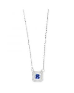 Cubic Zirconia Square Halo 18" Pendant Necklace in Sterling Silver