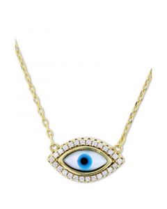 Cubic Zirconia & Enamel Evil Eye 16"  Pendant Necklace in 14k Gold-Plated Sterling Silver