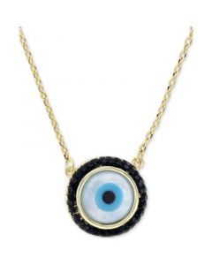 Cubic Zirconia & Enamel Evil Eye Pendant Necklace in 14k Gold-Plated Sterling Silver, 16" + 1" extender