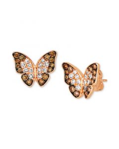 Chocolate Diamond (5/8 ct. t.w.) & Vanilla Diamond (1/10 ct. t.w.) Butterfly Stud Earrings in 14k Rose Gold