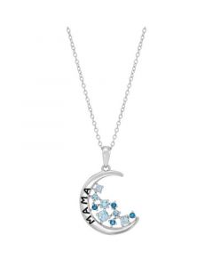 Blue Topaz Mama Crescent Moon Pendant Necklace (5/8 ct. t.w.) in Sterling Silver, 16" + 2" extender