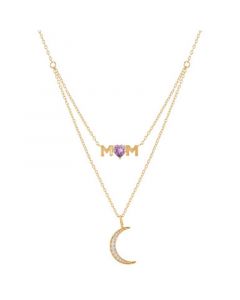 Amethyst (3/8 ct. t.w.) & Cubic Zirconia MOM & Moon Layered Necklace in 14k Gold-Plated Sterlings Silver, 16" + 2" extender