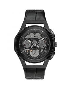 Men's Chronograph Curv Black Leather Strap Watch 44mm