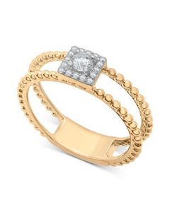 Diamond Square Halo Double Band Beaded Ring (1/6 ct. t.w.) in 14k Gold, Created for Macy's