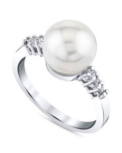 Cultured Freshwater Pearl (9mm) & Diamond (1/8 ct. t.w.) Ring in 14k White Gold