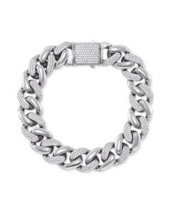 Men's Cubic Zirconia Pavé Curb Link Chain Bracelet in Sterling Silver