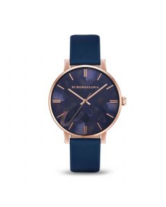 Women's 3 Hands Blue Genuine Leather Strap Watch 38 mm