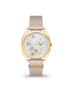 Women's 2 Hands Champagne Genuine Leather Strap Watch 33.8 mm