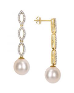 Cultured South Sea Pearl (10mm) & Diamond (1/2 ct. t.w.) Infinity Linear Drop Earrings in 14k Gold