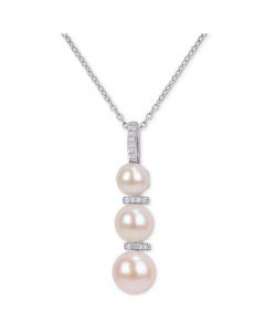 Cultured Freshwater Pearl (6 - 8-1/2mm) & Diamond (1/20 ct. t.w.) Graduated Pendant Necklace in Sterling Silver