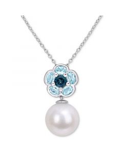 Cultured Freshwater Pearl (11mm) & Blue Topaz (1-3/5 ct. t.w.) 18" Pendant Necklace in Sterling Silver