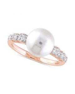 Cultured Freshwater Pearl (9mm) & Diamond (1/8 ct. t.w.) Ring in 10k Rose Gold