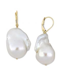 Cultured Freshwater Baroque Pearl (14-1/2 - 15mm) Leverback Drop Earrings in 14k Gold