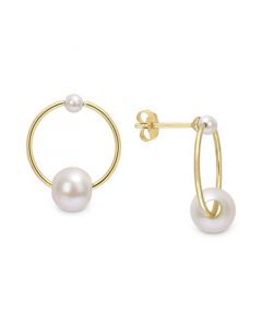 Cultured Freshwater Pearl (3 & 7mm) Circle Drop Earrings in 14k Gold