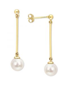 Cultured Freshwater Pearl (7mm) Linear Drop Earrings in 10k Gold