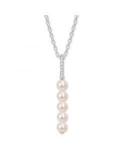 Cultured Freshwater Pearl (5-1/2 - 6mm) & White Topaz (1/5 ct. t.w.) Linear 18" Pendant Necklace in Sterling Silver