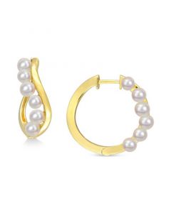 Cultured Freshwater Pearl (3-1/2 - 4mm) Twisty Small Hoop Earrings in Gold-Tone Plated Sterling Silver