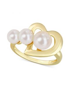 Cultured Freshwater Pearl (5 - 7-1/2mm) Heart Ring in Gold-Tone Plated Sterling Silver