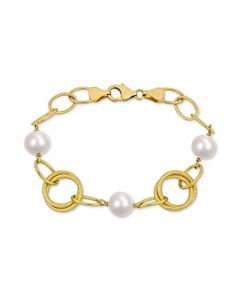 Cultured Freshwater Pearl (9-10mm) Open Link Bracelet  in Gold-Tone Sterling Silver