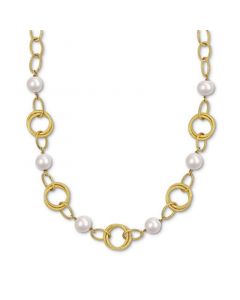 Cultured Freshwater Pearl (9-10mm) Open Link 20" Statement Necklace in 18K Gold-Plated Sterling Silver