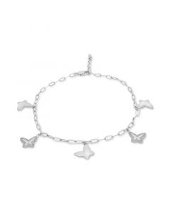 Diamond Butterfly Charm Ankle Bracelet (1/10 ct. t.w.) in Sterling Silver, Created for Macy's