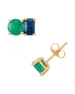 Emerald (1-1/20 ct. t.w.) & Sapphire (5/8 ct. t.w.) Stud Earrings in 14k Gold