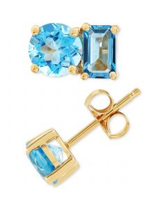 Swiss Blue Topaz (1-1/4 ct. t.w.) & London Blue Topaz (3/4 ct. t.w.) Stud Earrings in 14k Gold