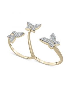 Diamond Butterfly Double Finger Ring (1/2 ct. t.w.) in 10k White or Yellow Gold, Created for Macy's