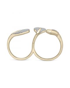 Diamond Pavé Leaf Open Cuff Double Ring (1/2 ct. t.w.) in 10k White or Yellow Gold, Created for Macy's