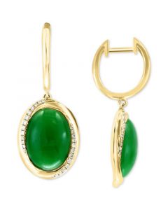 EFFY® Dyed Jade & Diamond (1/5 ct. t.w.) Dangle Hoop Earrings in 14k Gold