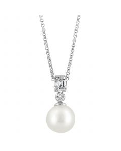 EFFY® Cultured Freshwater Pearl (9mm) & Diamond (1/10 ct. t.w.) 18" Pendant Necklace in 14k White Gold