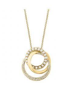 EFFY® Cultured Freshwater Pearl (2mm) & Diamond (1/3 ct. t.w.) Interlocking Circle 18" Pendant Necklace in 14k Gold