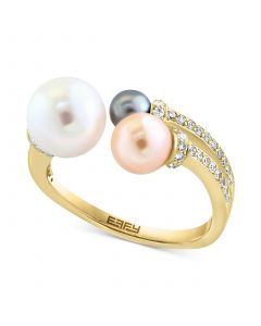 EFFY® Multicolor Cultured Freshwater Pearl (4-8mm) & Diamond (1/4 ct. t.w.) Cuff Ring in 14k Gold