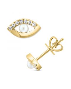 EFFY® Cultured Freshwater Pearl (3mm) & Diamond (1/8 ct. t.w.) Evil Eye Stud Earrings in 14k Gold