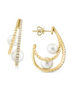 EFFY® Cultured Freshwater Pearl (8mm) & Diamond (3/8 ct. t.w.) Double Hoop Earrings in 14k Gold