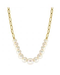 EFFY® Cultured Freshwater Pearl (7mm) Paperclip Link Collar Necklace in 14k Gold, 16" + 1-1/2" extender