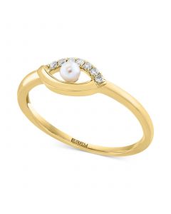 EFFY® Cultured Freshwater Pearl (4mm) & Diamond (1/20 ct. t.w.) Evil Eye Ring in 14k Gold