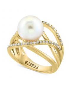 EFFY® Cultured Freshwater Pearl (11mm) & Diamond (1/4 ct. t.w.) Open Statement Ring in 14k Gold