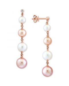 EFFY® Pink & White Cultured Freshwater Pearl (6-8mm) & Diamond (1/20 ct. t.w.) Drop Earrings in 14k Rose Gold